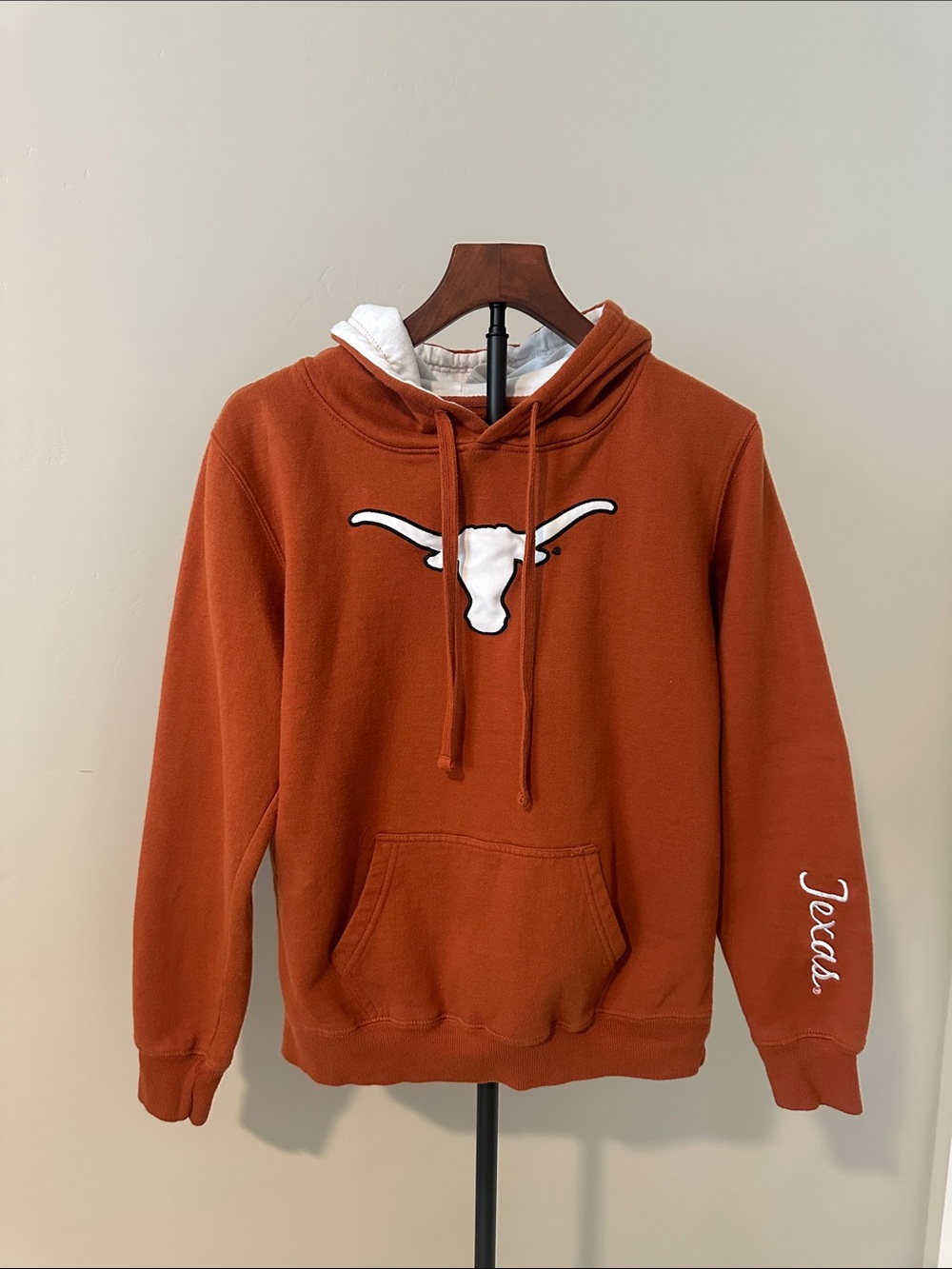 Stadium Athletics Rust Crewneck Hoodie with White Longhorn Graphic